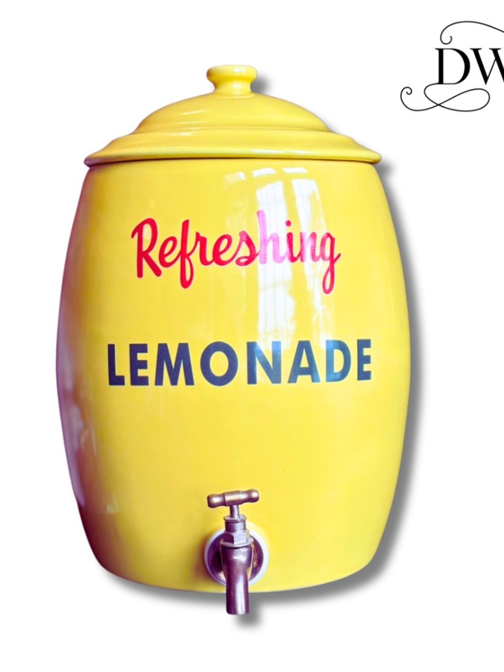 Yellow Ceramic Lemonade Dispenser with Brass Spigot – 20 L